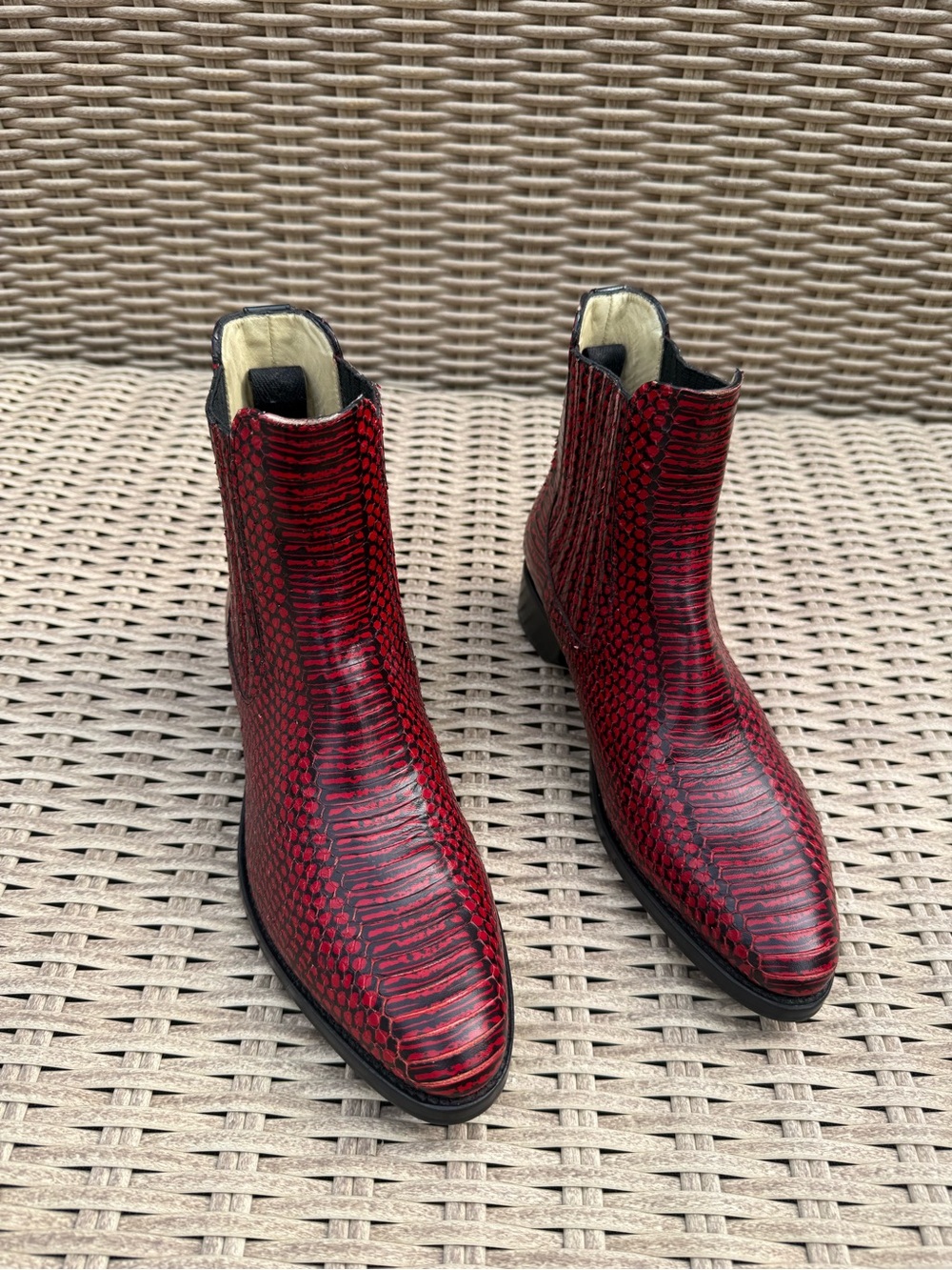 Office of Angela Scott Boot Mr. Jagger Red Faux Snakeskin Chelsea EU 37.5